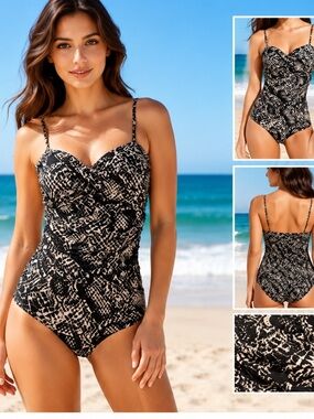 Shore Shapes Snake Print One Piece Swimsuit  Tummy Control Ruched Beachwear 10